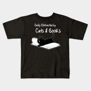 Easily Distracted by Cats and Books - Funny Cat & Book Lover Kids T-Shirt